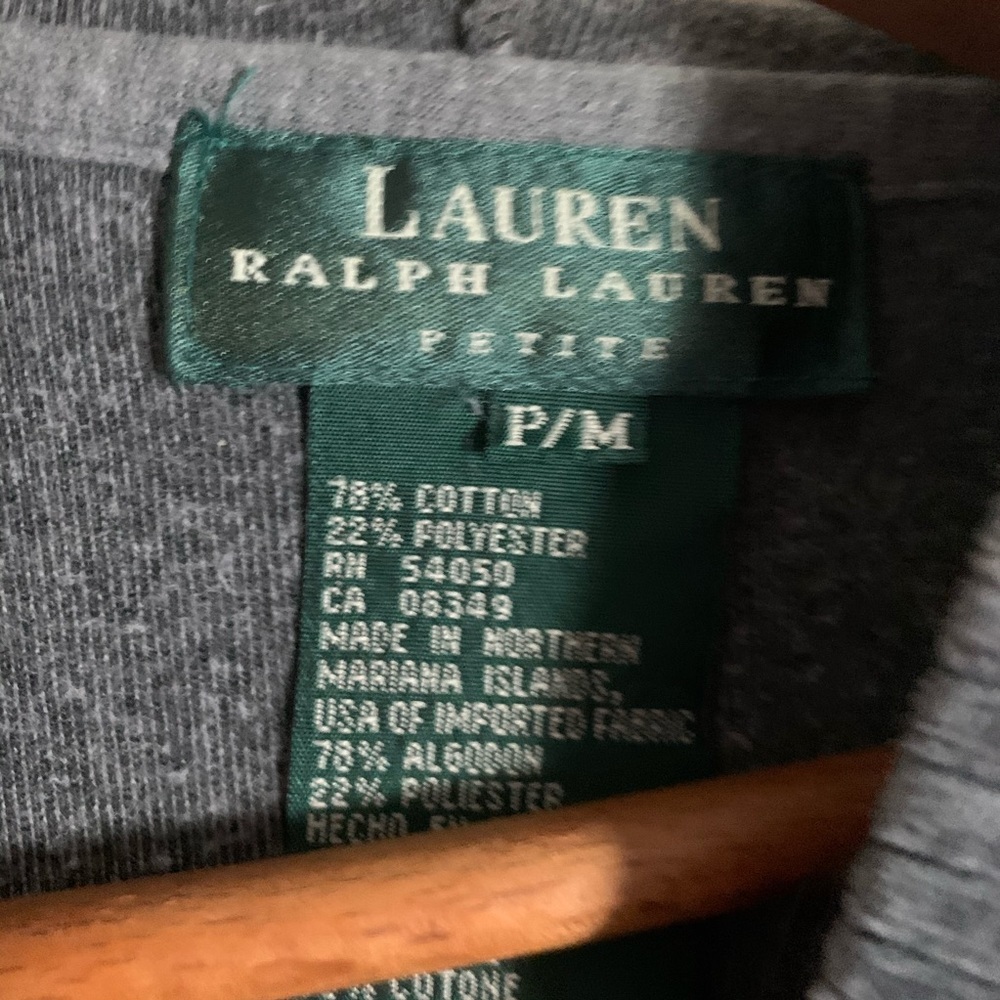 Lauren Ralph Lauren Velour Cotton Dark Gray Zip Up Hoodie Size Petite Small - Picture 8 of 8